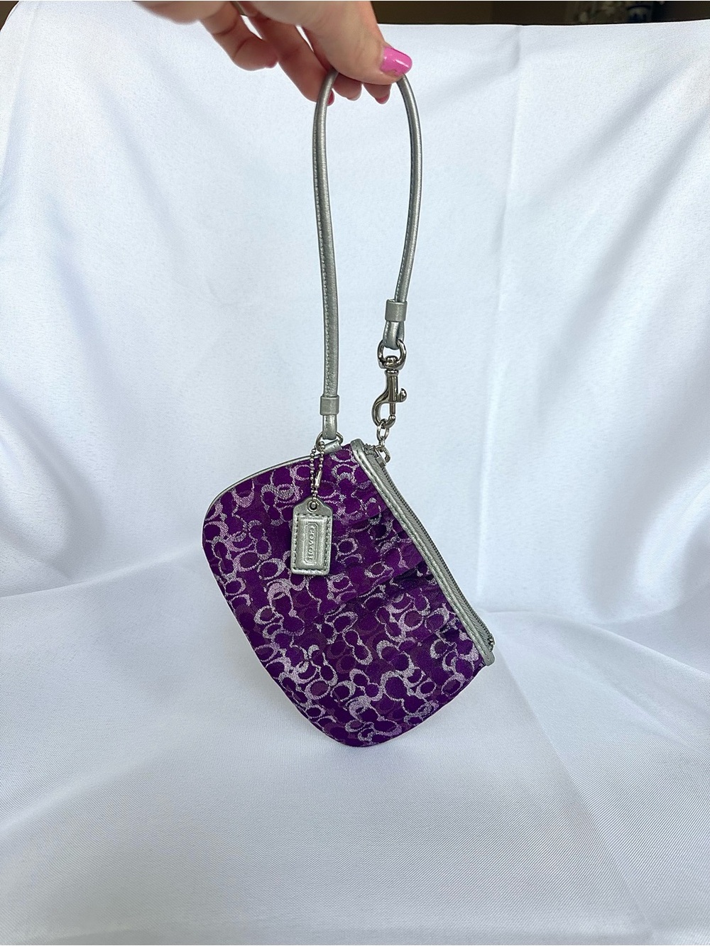 Coach Vintage Metallic Jacquard Wristlet in Purple with Silver Hardware